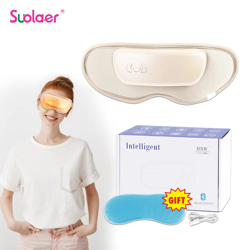 

USB массажер для глаз с тепловой умной воздушной подушкой Вибрация Уход за глазами компресс музыка Расслабление Улучшение сна снимает усталость и темные круги