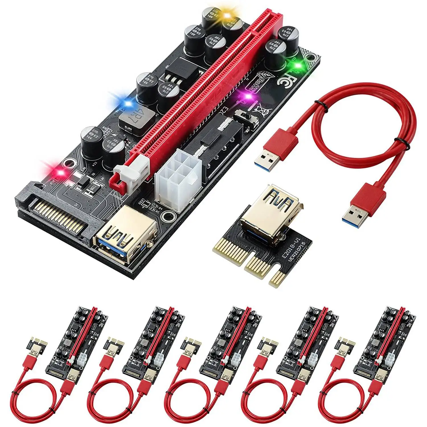 

6 упаковок PCI-E Райзер GPU райзеры карты 10 конденсаторов, 16X до 1X Pcie Экспресс-адаптер для майнинга биткоинов ETH