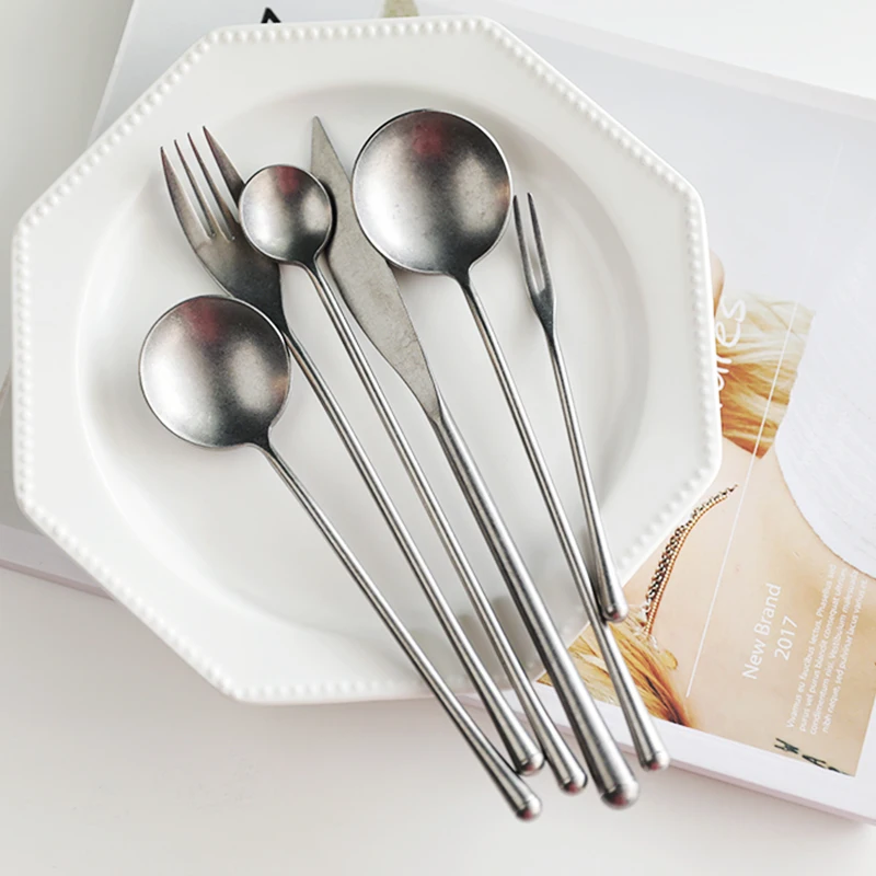 

Retro 304 Stainless Steel Cutlery Set Western Dinner Knife Fork Spoon Set Vintage Special Forks Fruit Fork Coffee Tea Spoon
