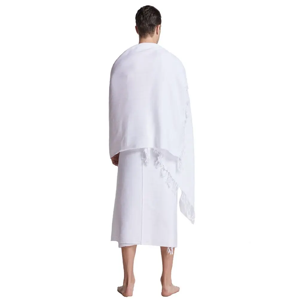 Mecca Fashion Urban Adult Men intarsia Woven Craft National Costume Pilgrimage Scarf Pilgrimage Clothing Lhram Solid Color Robe
