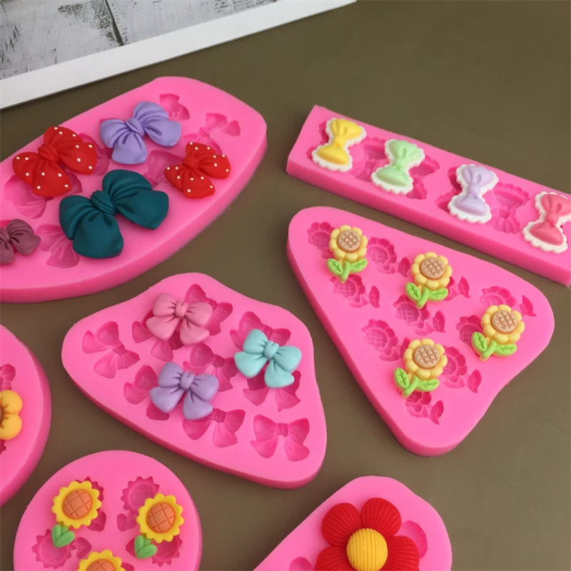 Милый мультяшный подсолнух пчела бант силиконовая форма для DIY кексов помадки