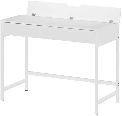 

Desk with USB Charging Ports and Power Outlets, Modern Simple 40 inch White Desk with 2 Drawers, Vanity Desk, Makeup Table for H