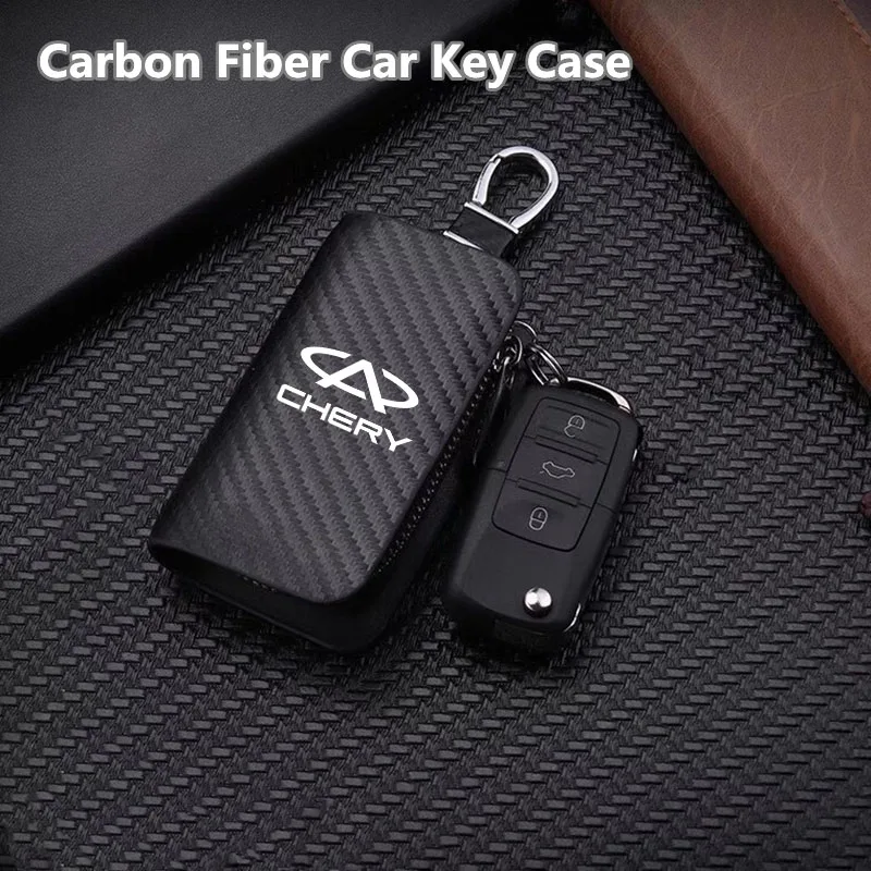 

10X6CM Car Remote Key Case Cover Fob Carbon Fiber Car Key Case For Chery Tiggo 3/5x/8/E3E5 Arrizo 3/5/GX/7e Fengyun 2A3