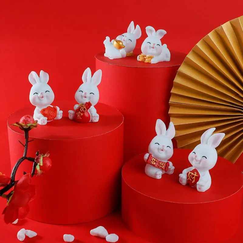 

2023 New Year Rabbit Mascot Mini Simulation Bunny Resin Craft Car Ornament Micro Landscape Figurines Home Decoration Gifts