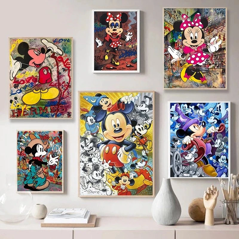 

Disney Abstract Street Art Mickey Mouse Painting Picture Canvas Paintings Mickey and Minnie Posters Prints for Living Room Decor