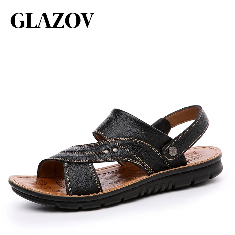 Сандалии мужские из натуральной воловьей кожи, Нескользящие шлепанцы, дышащие, пляжная обувь, двойного назначения