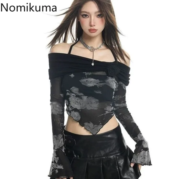 Женская Асимметричная футболка с длинным рукавом и вырезом лодочкой