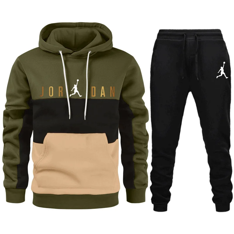 

Осень-зима 2023, спортивный костюм, мужской комплект с толстовкой, повседневный теплый спортивный свитер, брендовый пуловер + штаны для бега, комплект из 2 предметов