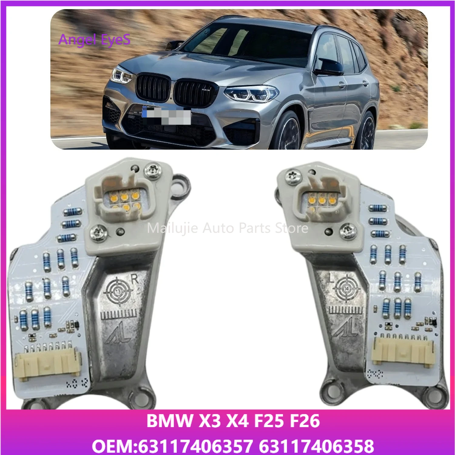 Фото Для 2009-2017 BMW X3 X4 F25 F26 OEM 63117406357 63117406358 Светодиодная поворотная фара «ангельский глаз» дневного света указателя поворота №1