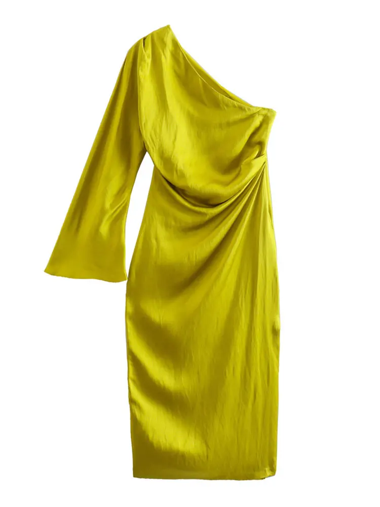 

Europe and The United States 2022 spring/summer new women's solid color sexy asymmetric silk satin texture dress