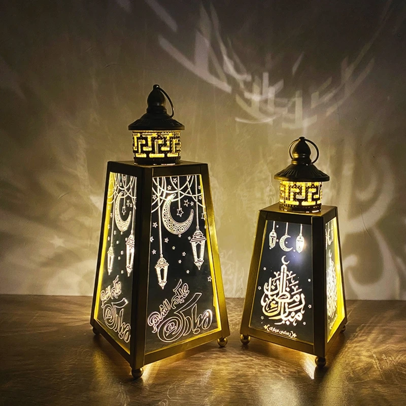 Lámpara LED Retro Eid Mubarak, farol árabe para fiesta, decoración de Ramadán, evento musulmán, fiesta, lámpara de viento, artesanía
