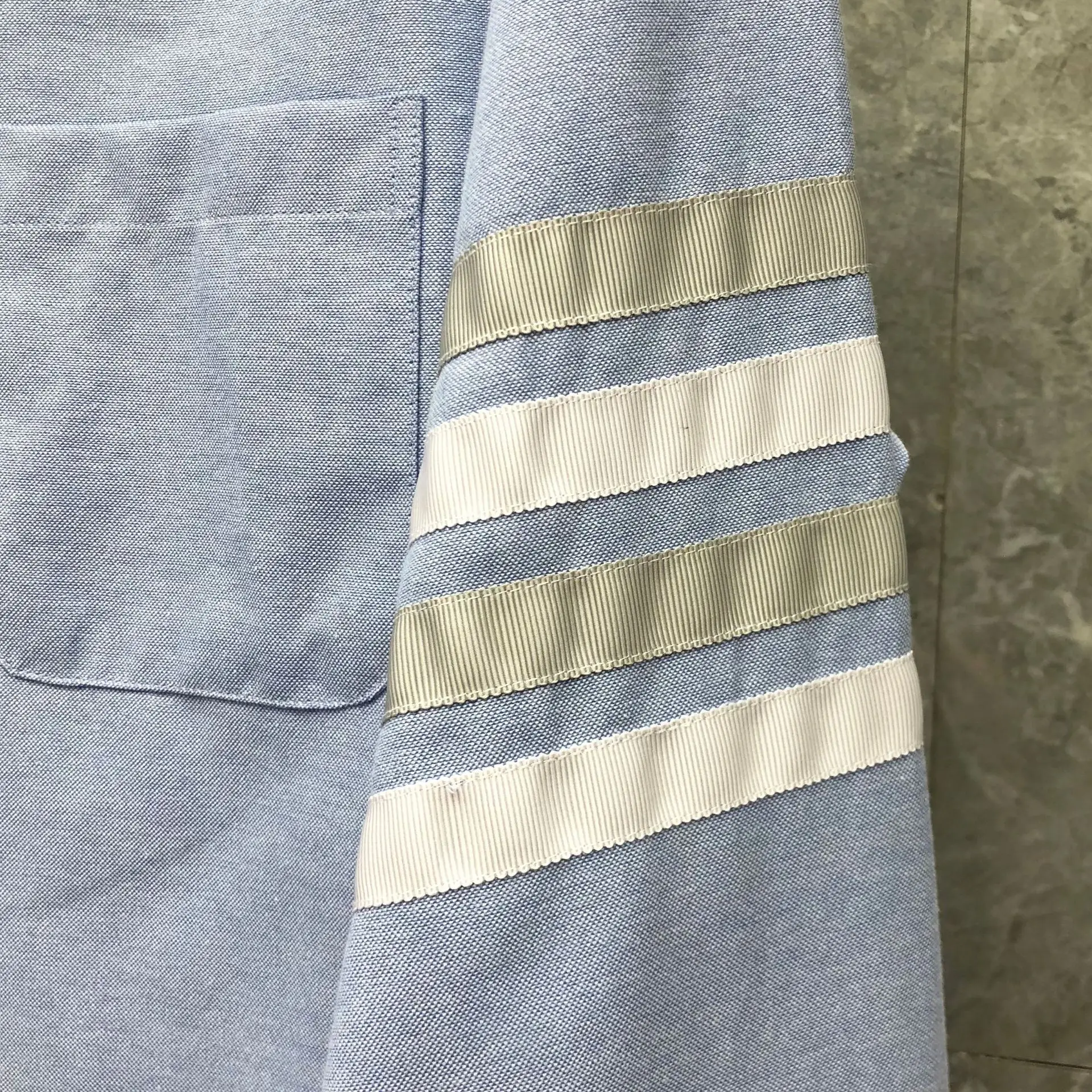 TB Men Light Blue Dress Shirts Fashion 2022 Oxford Striped New Turn Down Collar Shirt Male Long Sleeve Casual Shirt with Pocket