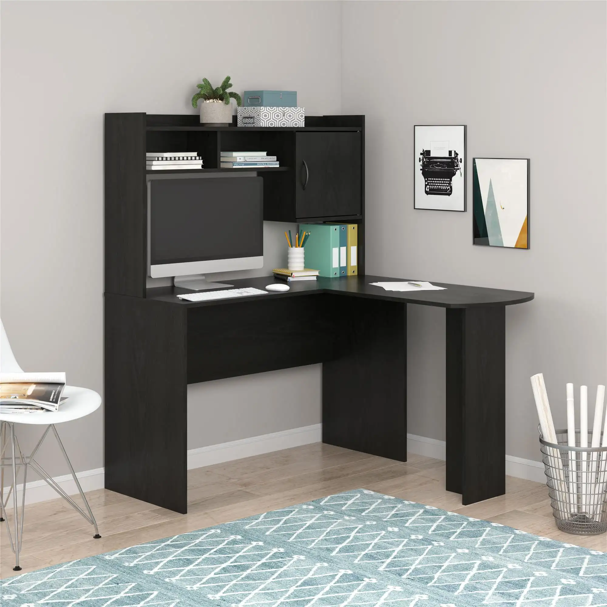 

L-Shaped Desk with Hutch, Black Oak Desk Organizer Computer Desks Gaming Desk Desk Accessories