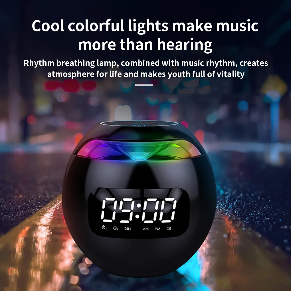 

NEW Colorful Bluetooth 5.0 Speaker LED Digital Alarm Clock Music Player Wireless Ball Shape Sound Mini BT Portable Speakor
