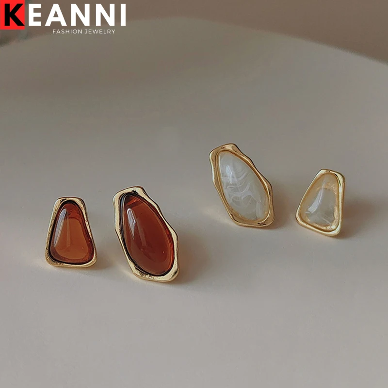 

New 14k Gold Plated Minimalist Earings Round Square Stud Earrings Vintage Geometric Irregular Stud Earrings S925 Silver Jewelry