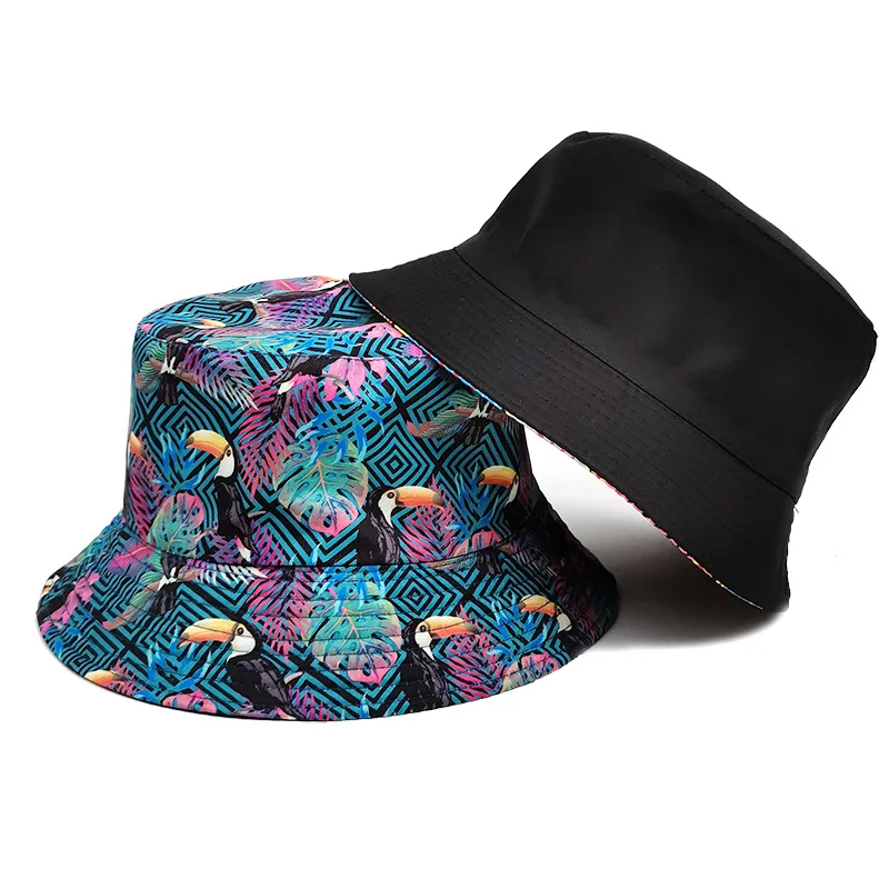 

Bird Print Women's Bucket Hats Men Panama Hat Summer Bob Fisherman Fishing Hat Outdoor Hip Hop Sun Bone Caps 2023 Double-sided