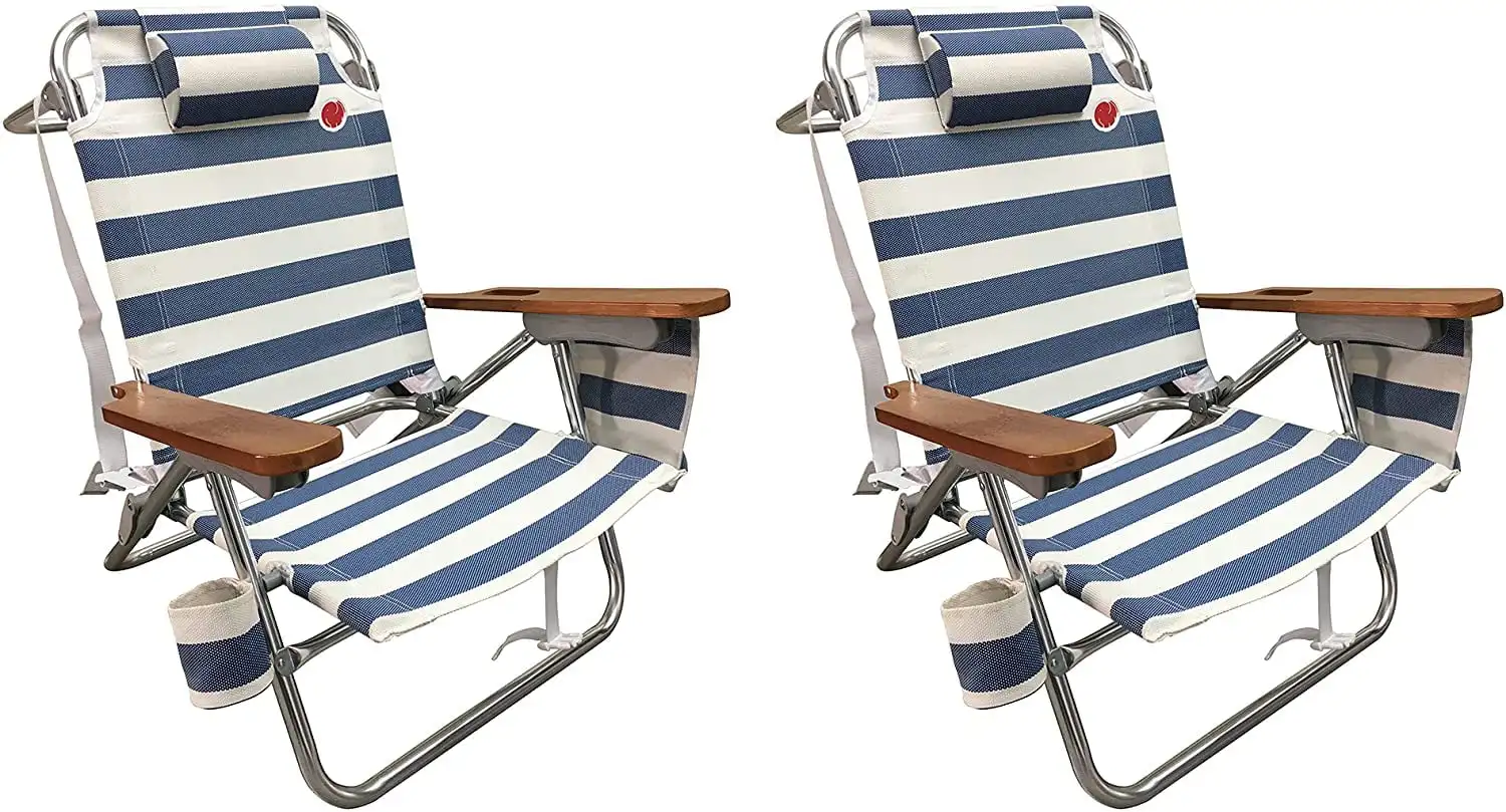 

(2-Pack) 5 Position Aluminum Beach Chair - Blue/ White Stipe