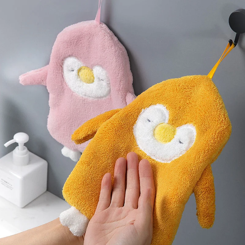 

Penguin Hanging Type Towelette Super Absorbent Home Decora Dual Purpose Coral Velvet Hand Towel Kitchen Bathroom Supplies