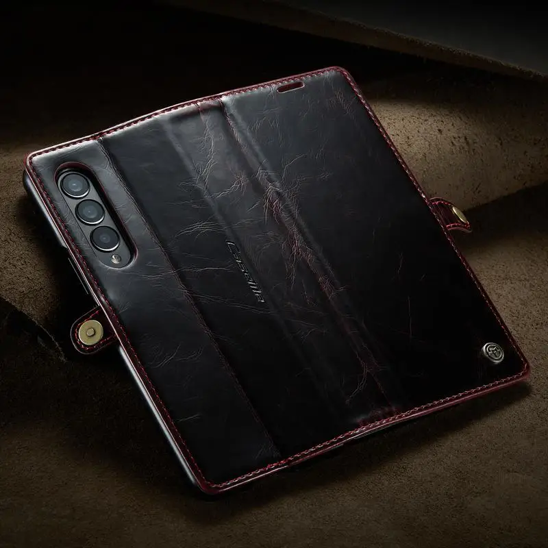 Najtaniej Skórzany Pokrowiec Do Samsung Galaxy Fold 4 Pokrowiec Magnetyczny Portfel Gniazda Kart Biznesowy, Odporny Na Wstrząsy Regał Do Etui Galaxy Z Fold 4