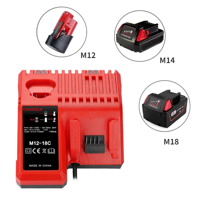 

Зарядное устройство для батарей Milwaukee, для батарей M18, M14, M12, 14,4/18/12 В, Li-Ion, 48-11-1815, 48-11-1820, 48-11-1840, 48-11-1850, 48-11-1828