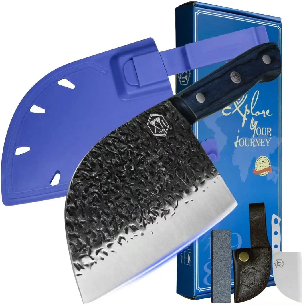 

XYj Full Tang 7-дюймовые сербские шеф-ножи из высокоуглеродистой стали, нож для овощей с крышкой, точильный камень, мясорубка, нож для приготовления мяса мясника