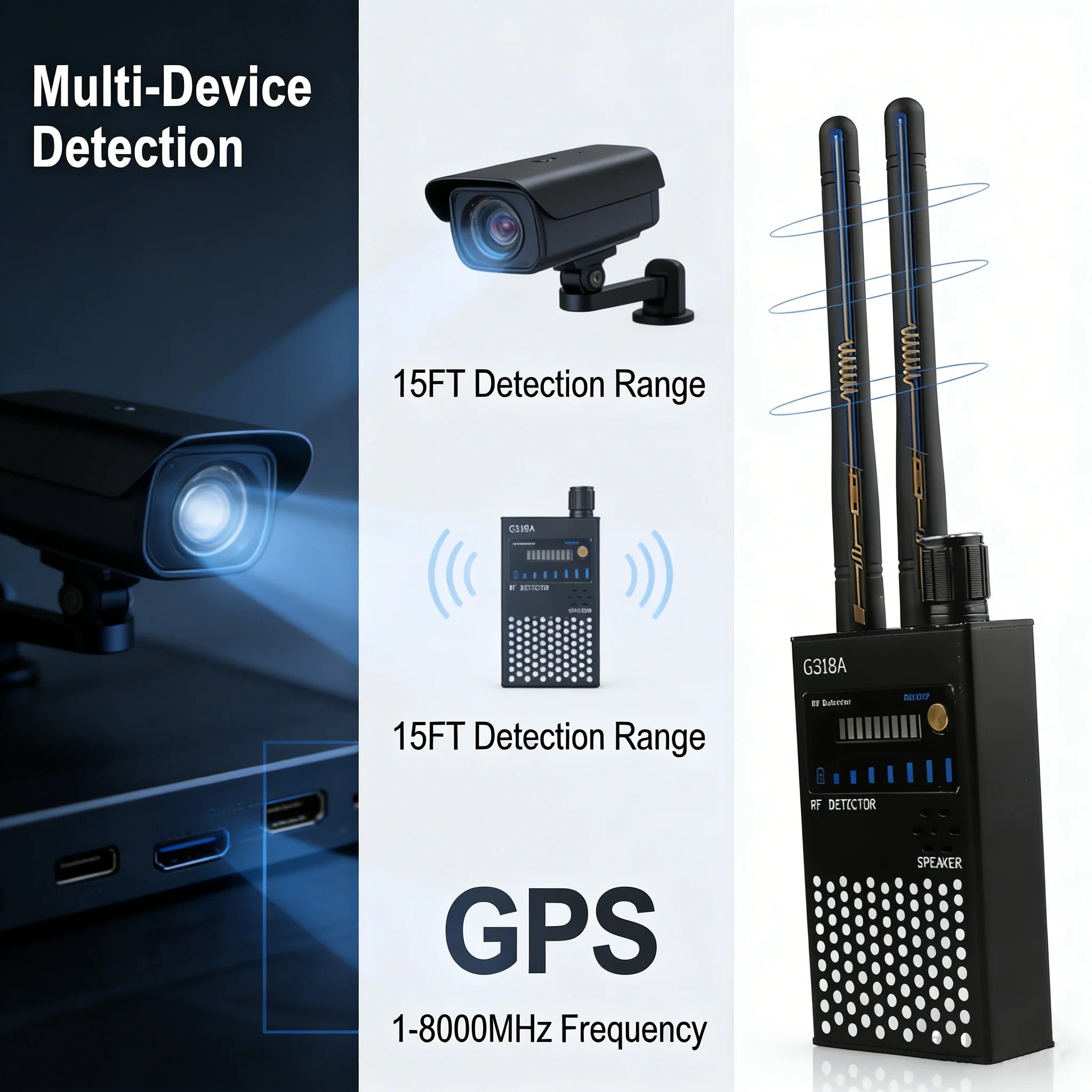 Фото Детектор скрытых камер и RF-сигналов, обнаружитель жучков, GPS-трекеров, GSM-сигналов, устройств для защиты от прослушивания и сканирования беспроводных устройств №2