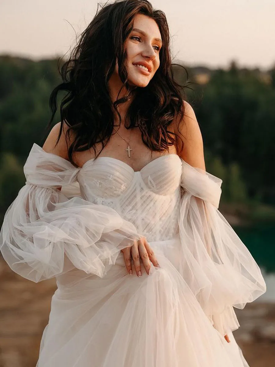

Elegant Wedding Dresses for Women 2022 A-line Off The Shoulder Tulle Formal Bridal Gowns Robe De Mariee Custom Made