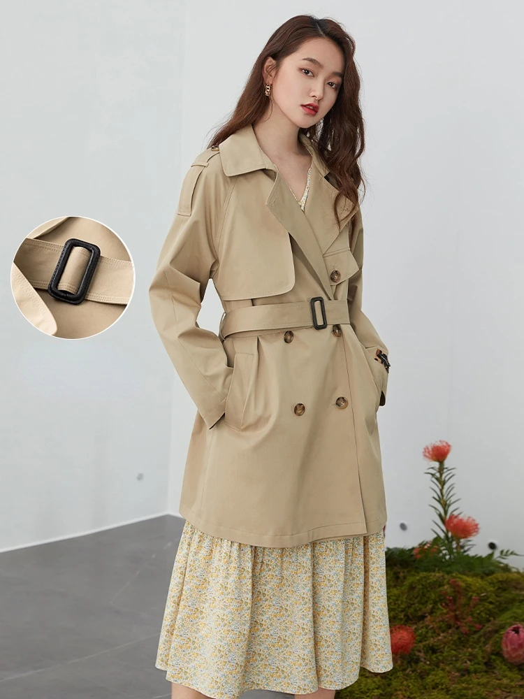 FSLE Double Breasted Khaki Trench Coat Women Belt Elegant Green Long Spring Female Oversized Windbreaker Jacket 2021 | Женская одежда