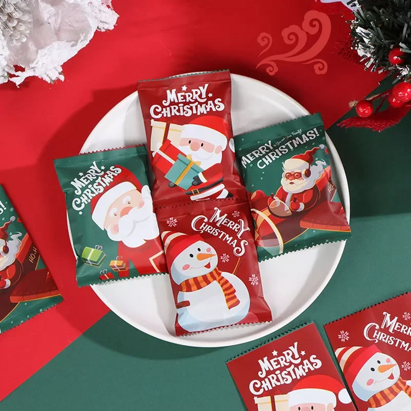 

100pcs Santa Cookie Hot Seal Bags For DIY Handmade Candy Nougat Biscuit Packaging Christmas New Year Party Decoration Wholesale