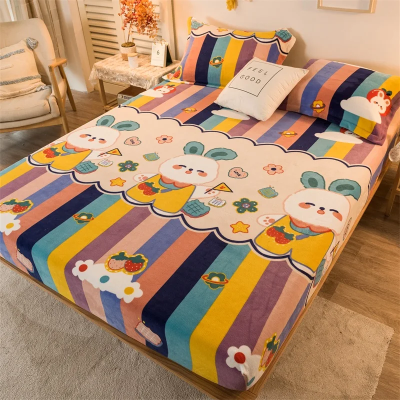 

Мультяшные простыни, домашнее мягкое Фланелевое постельное белье для двуспальной и двуспальной кровати для детей и взрослых, наматрасник