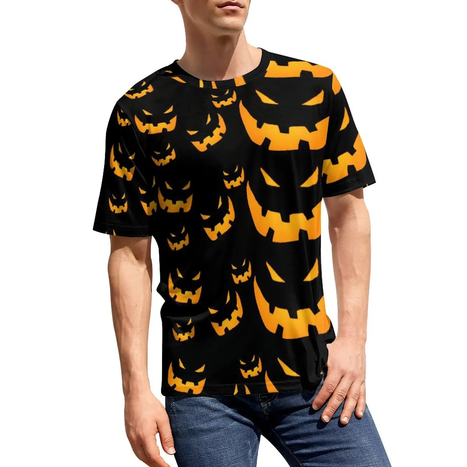 Grinning Pumpkin T-Shirt Halloween Print Cool T Shirts Man Y2K Tee Shirt Summer Short Sleeve Custom Tops Plus Size 6XL