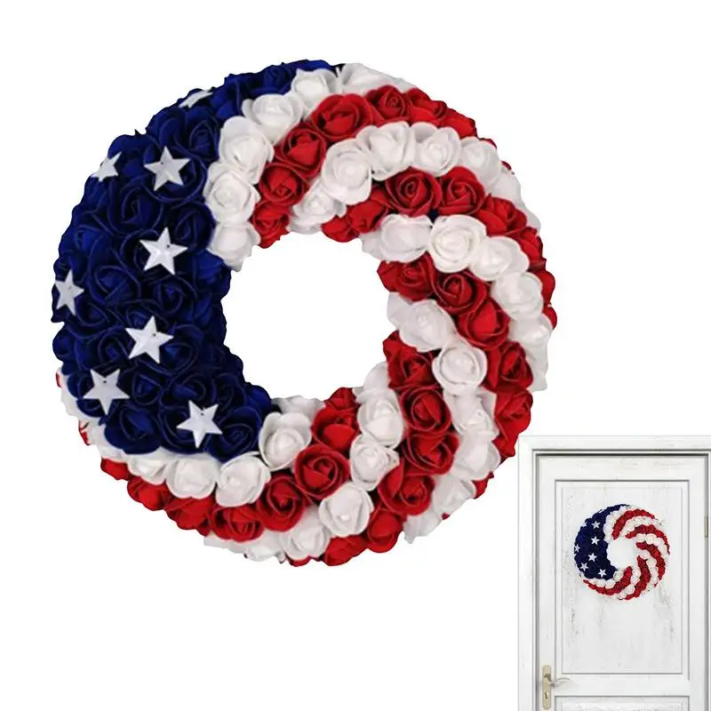 

Патриотический венок, Искусственные венки с американским флагом, праздничный фермерский венок, дверные вешалки с надписью 4 июля для дома