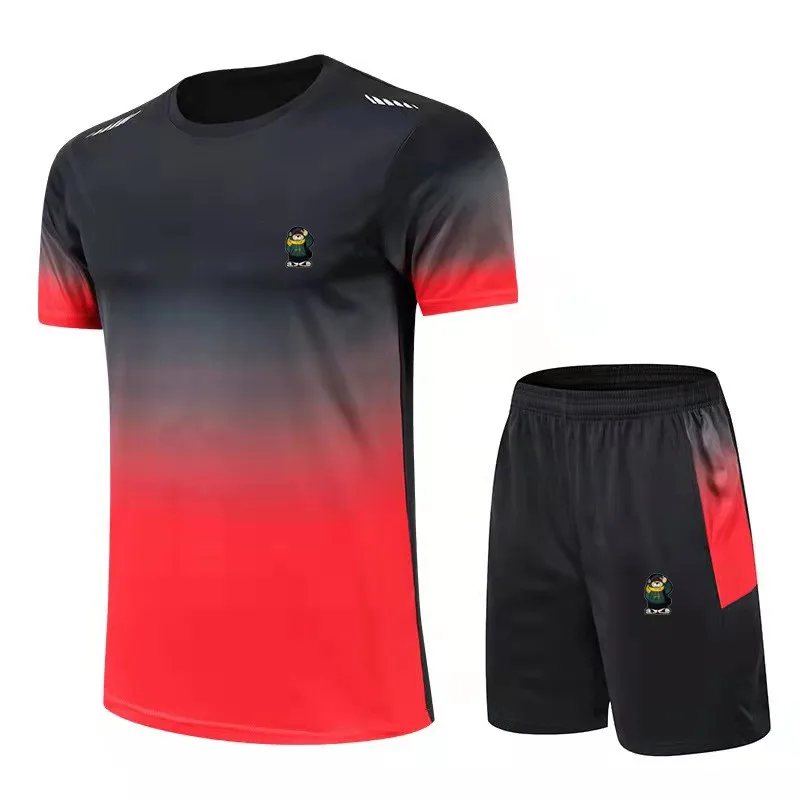 Gradient color (T-shirt+shorts) 2023 summer men and women's embroidered short sleeved T-shirt casual sports two-piece set