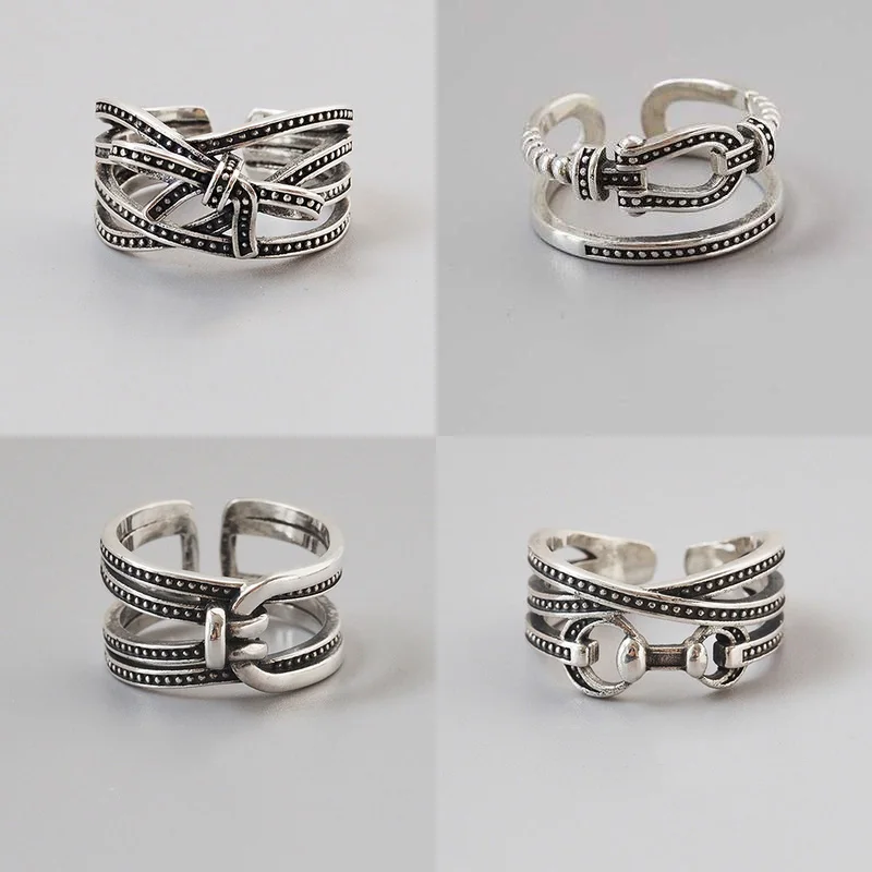 

DAYIN 925 пробы серебряные винтажные фотообои в стиле панк, тайские серебряные кольца в форме подковы с бантом, регулируемые фотокольца