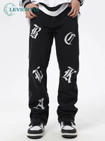 ropa embroidered letters streetwear men hip hop baggy jeans pants y2k clothes straight loose zipper cuffs goth denim trousers