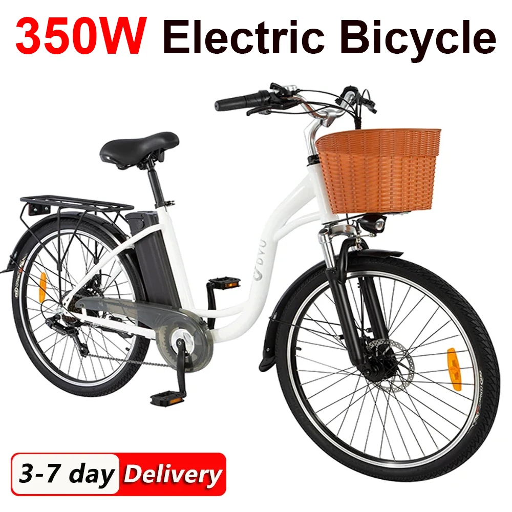 

36V 350W EBike 26" 12.5Ah Smart Electric Bicycle 6 Speed Fashion City Urben E-Bike with Basket for Women Commuter Shopping