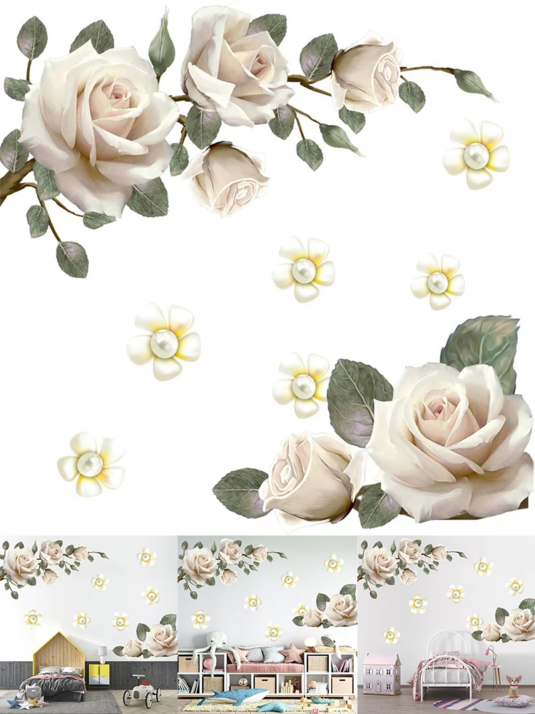 

1Pcs Flower Print Wall Sticker Big Pink Flowers Adhesive Removable Wall Art Sticker Painting Wall Decals