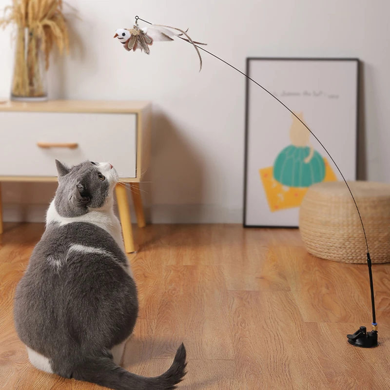 

Funny Simulation Bird Interactive Cat Toy with Sucker Feather Bird with Bell Cat Stick Toy for Kitten Playing Teaser Wand Toy