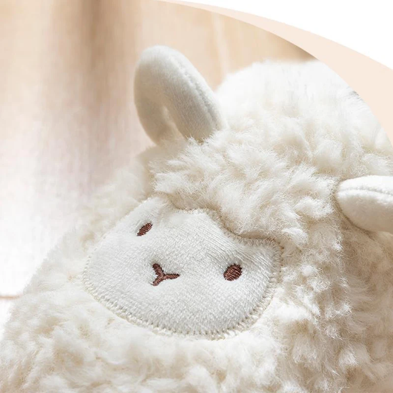 Cute Sheep Plush Slippers Female Autumn and Winter Non-slip Home Plush Women Warm Couple Cartoon Slippers Cotton Slippers