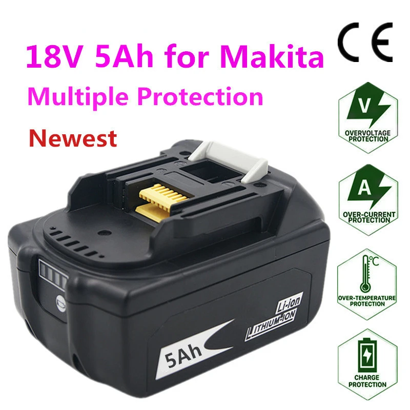 

BL1860B 18V 5000Mah Battery Plus Charger, 18650 Rechargeable Li-Ion Makita 5Ah Batteries For BL1815N BL1820 BL1840B BL1850aiyaya