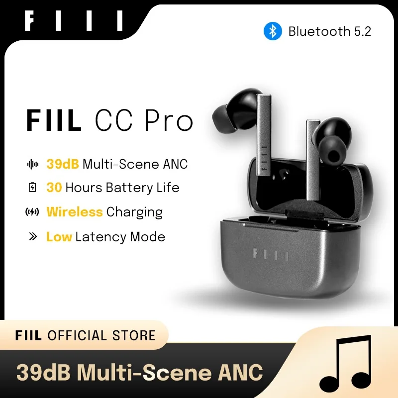 Наушники FIIL CC Pro ANC 39dB, активные шумоподавляющие наушники Bluetooth 5,2, беспроводные TWS-наушники с поддержкой fiil + APP