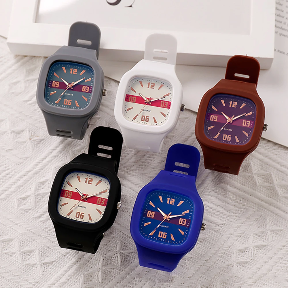 

Fashion Square-shape Watch For Kids Quartz Solid Color Strap All-match Sports Watch Unisex Watches for Students Boys Girls
