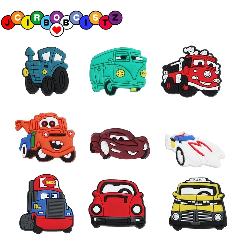 

Single Sale 1pcs Cartoon Transportation Cars Model Toy PVC Shoe Charms Decoration Shoe Accessories for Croc Jibz Kids Party Gift