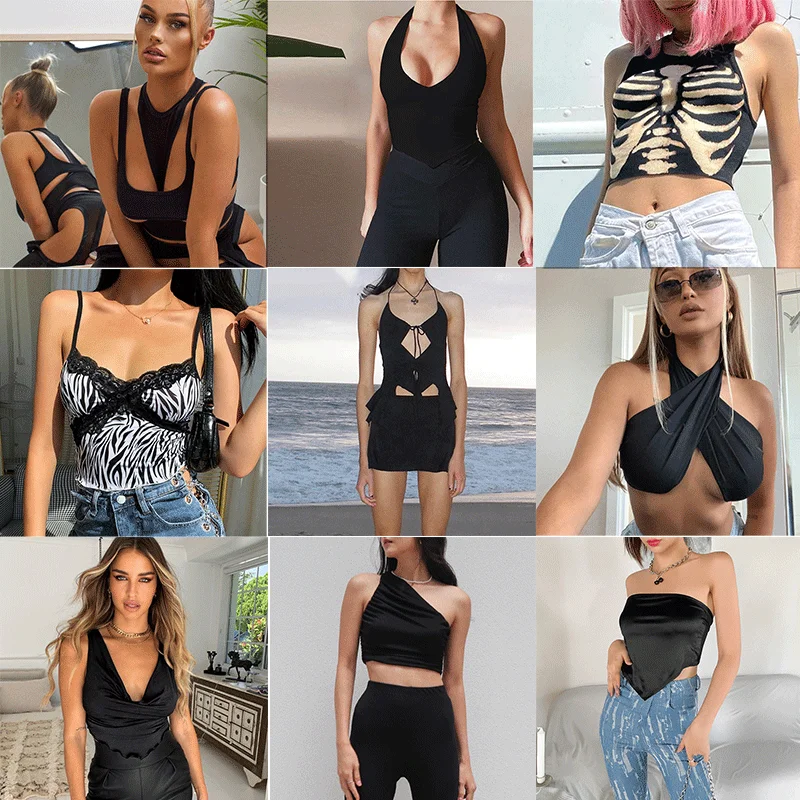 

Женский короткий топ на шнуровке, черный топ без рукавов с открытой спиной и V-образным вырезом, вечерняя майка, 17 цветов, Y2k, на лето