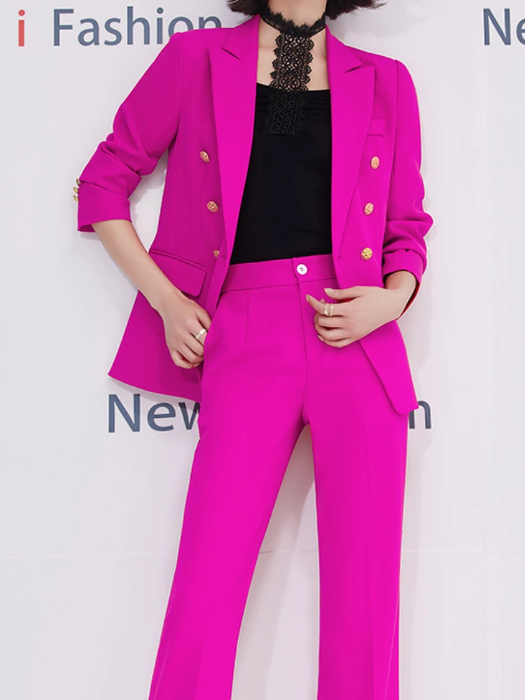 

Fashion New Women Vintage Blazer Trousers Suit OL Elegant Solid Formal Suit Jackets Straight Pantsuit Female Business 2 Pieces