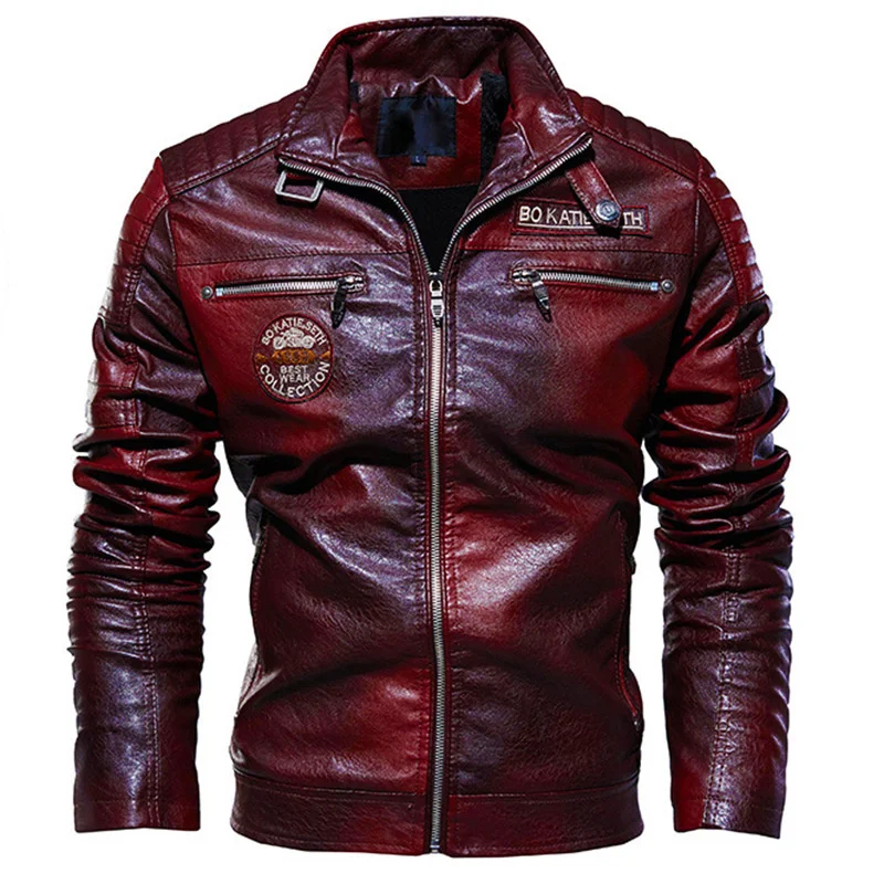 

Куртка Leater Мужская зимняя флисовая, мотоциклетная приталенная куртка из искусственной кожи, с воротником-стойкой, Повседневная ветровка с эффектом омбре, 3XL