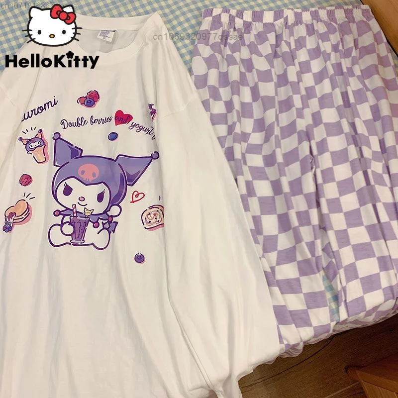 

Sanrio Hello Kitty Kuromi Pochacco Pom Pom Purin Kawaii Oversized Clothes Cartoon Cotton Pajamas Autumn Winter For Women Y2k