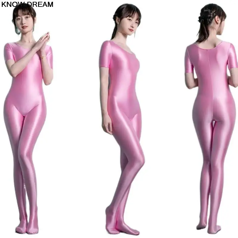 

Know Dream Glossy Tights Body Shaping Bodybuilding Sports All-Inclusive Jumpsuit Women's Short-Sleeved Jumpsuit