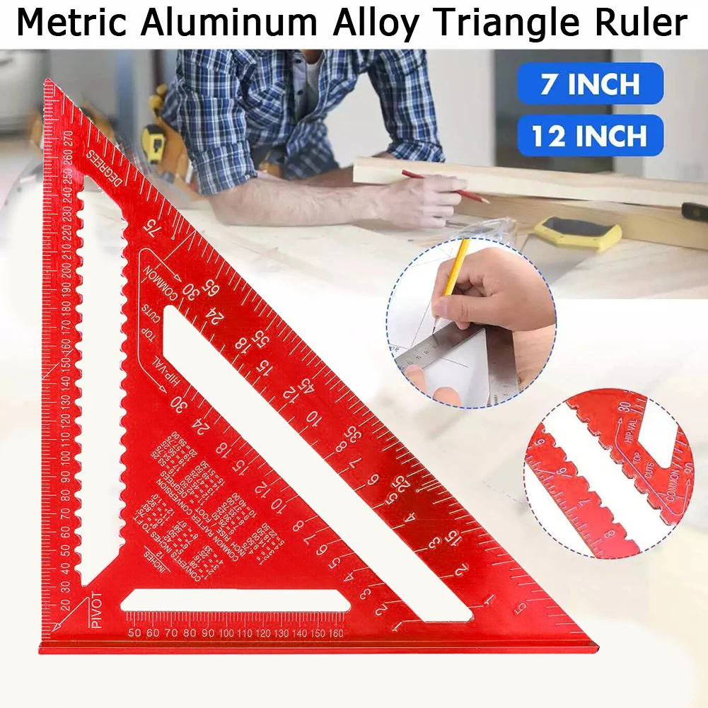 

Triangle Ruler 7 Inch Aluminium Metrische Hoek Gradenboog Carpenter's Ruler Heerser Houtbewerking Gereedschap Meetinstrumenten