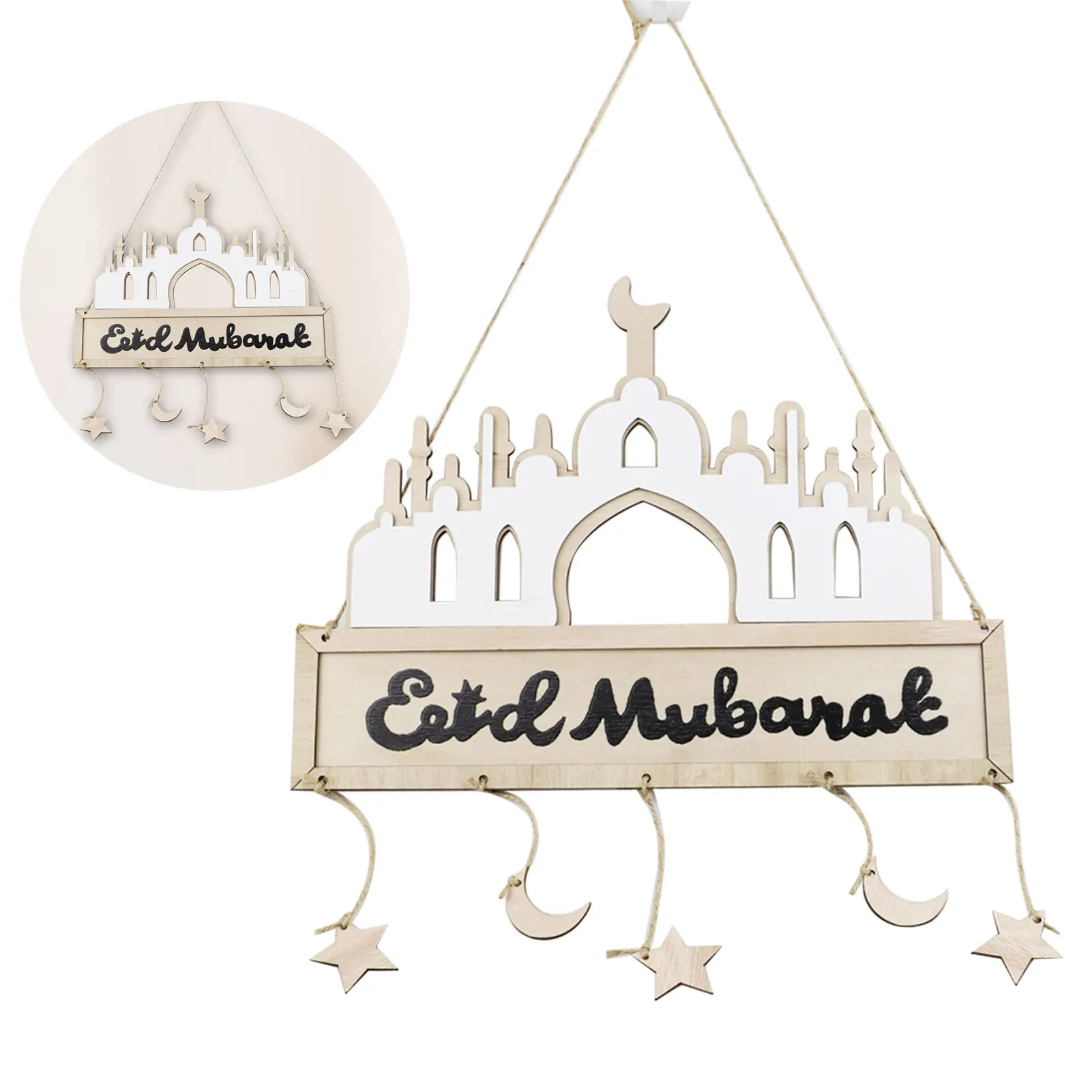 

Декорирование Eid Mubarak, деревянная подвеска для стола, настенная дверь, мусульманские украшения для исламского фестиваля Eid Al-adha, искусственн...